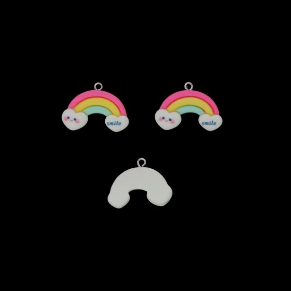 ПЛАСТМАСОВИ МЪНИСТА - РЕЗИН 3D - ВИСУЛКА - ДЪГА 05 С ОБЛАЦИ  - 26х20х6мм БЯЛО И МИКС - ПАКЕТ 20 бр. Отвор-1.8мм