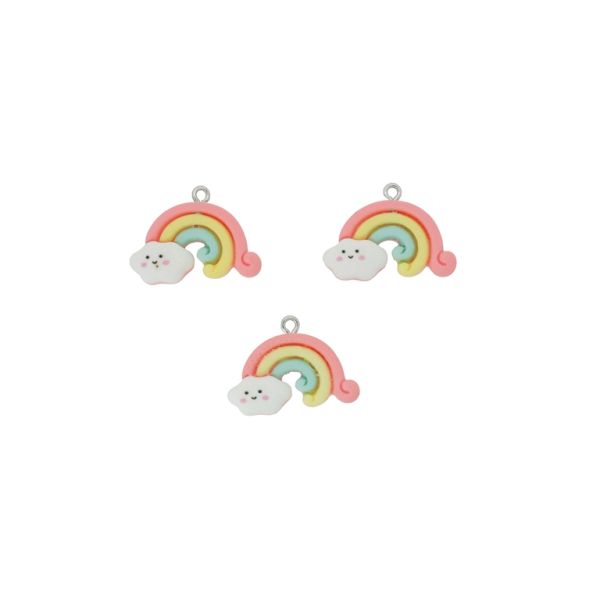 ПЛАСТМАСОВИ МЪНИСТА - РЕЗИН 3D - ВИСУЛКА - ДЪГА 06 С ОБЛАК  - 26х19х6мм БЯЛО И МИКС - ПАКЕТ 20 бр. Отвор-1.8мм