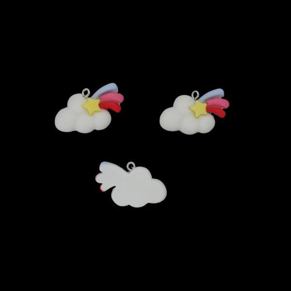 ПЛАСТМАСОВИ МЪНИСТА - РЕЗИН 3D - ВИСУЛКА - ЗВЕЗДА ПАДАЩА 02 С ОБЛАК - 28х18х8мм БЯЛО-ЖЪЛТО-РОЗОВО-СИНЬО - 2 бр. Отвор-1.8мм