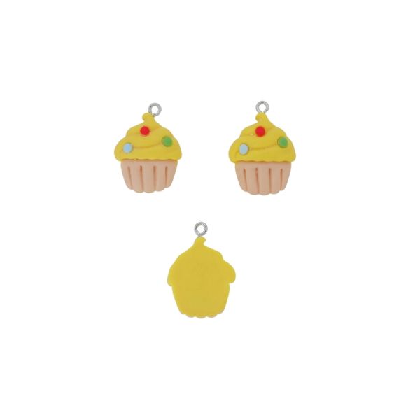 ПЛАСТМАСОВИ МЪНИСТА - РЕЗИН 3D - ВИСУЛКА - КЕКСЧЕ С БОНБОНИ 01 - 19х27х8мм БЕЖОВО СВ.-ЖЪЛТО-МИКС - ПАКЕТ 20 бр. Отвор-1.8мм