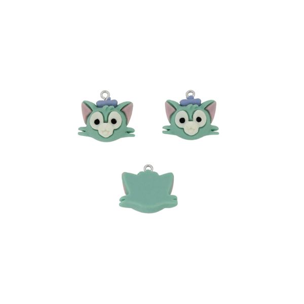 PLASTIC BEADS - RESIN 3D - PENDANT - CAT 03 WITH HAT - 22x20x10mm TURQUOISE-WHITE-BLUE - PACKAGE 20pcs. Hole-1.8mm 