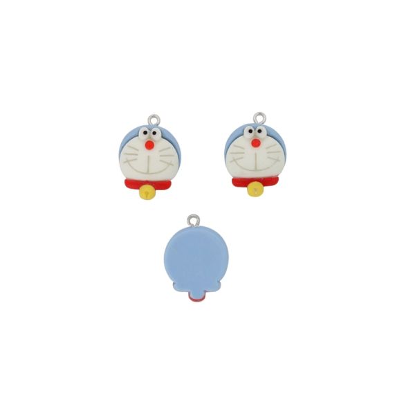 PLASTIC BEADS - RESIN 3D - PENDANT - ANIMATED CAT 02 - 18x25x8mm BLUE-RED-WHITE - 2pcs. Hole-1.8mm