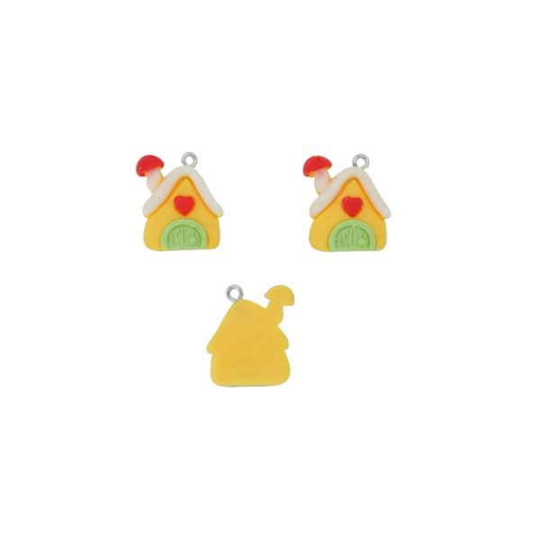 ПЛАСТМАСОВИ МЪНИСТА - РЕЗИН 3D - ВИСУЛКА - КЪЩА 01 - 20х22х6мм ЖЪЛТО-ЗЕЛЕНО СВ.-ЧЕРВЕНО - 2 бр. Отвор-1.8мм