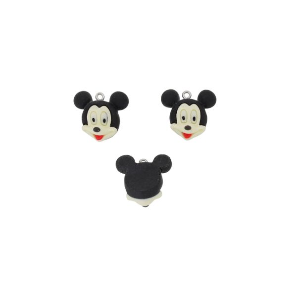 ПЛАСТМАСОВИ МЪНИСТА - РЕЗИН 3D - ВИСУЛКА - МИКИ МАУС 04 - 23х22х14мм ЕКРЮ-ЧЕРНО-ЧЕРВЕНО - ПАКЕТ 20 бр. Отвор-1.8мм