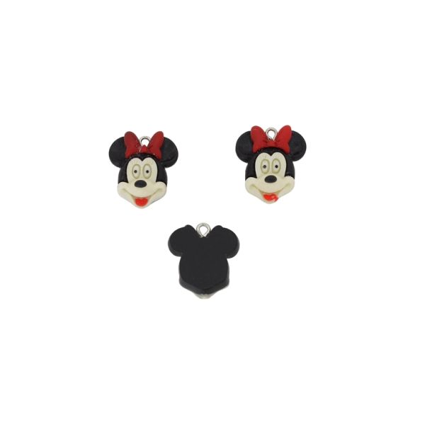 ПЛАСТМАСОВИ МЪНИСТА - РЕЗИН 3D - ВИСУЛКА - МИНИ МАУС 08 - 20х22х11мм ЕКРЮ-ЧЕРНО-ЧЕРВЕНО - 2 бр. Отвор-1.8мм