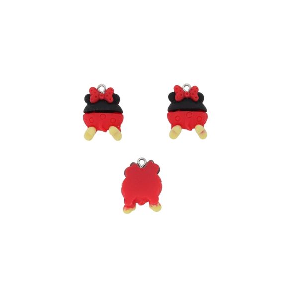 ПЛАСТМАСОВИ МЪНИСТА - РЕЗИН 3D - ВИСУЛКА - МИНИ МАУС 09 - 16х22х8мм ЧЕРВЕНО-ЧЕРНО-ЕКРЮ - ПАКЕТ 20 бр. Отвор-1.8мм 