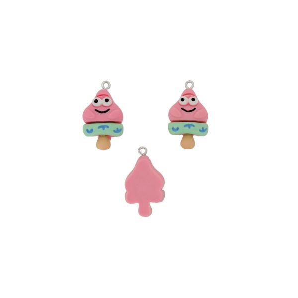 ПЛАСТМАСОВИ МЪНИСТА - РЕЗИН 3D - ВИСУЛКА - МОРСКА ЗВЕЗДА 03 - 16х28х8мм РОЗОВО СВ.-МЕНТА-СИНЬО - ПАКЕТ 20 бр. Отвор-1.8мм 