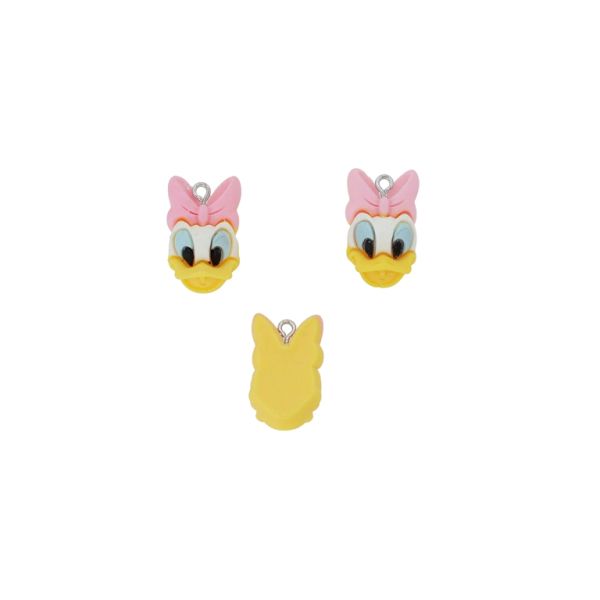 PLASTIC BEADS - RESIN 3D - PENDANT - DAISY DUCK 04 - 15x25x8mm YELLOW-BLUE (LIGHT)-PINK (LIGHT) - 2pcs. Hole-1.8mm