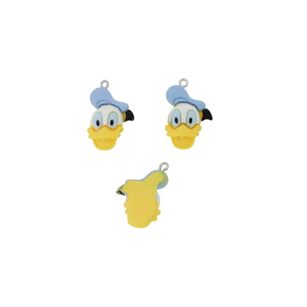 PLASTIC BEADS - RESIN 3D - PENDANT - DONALD DUCK 05 - 18x28x8mm YELLOW-BLUE (LIGHT)-WHITE - 2pcs. Hole-1.8mm