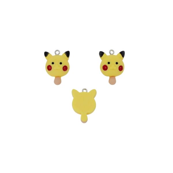 ПЛАСТМАСОВИ МЪНИСТА - РЕЗИН 3D - ВИСУЛКА - ПИКАЧУ 03 - 17х25х9мм ЧЕРВЕНО-ЖЪЛТО-ЧЕРНО - 2 бр. Отвор-1.8мм