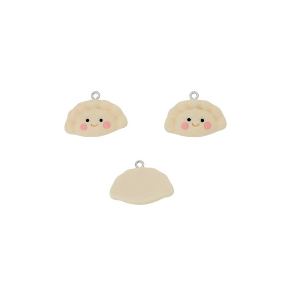 PLASTIC BEADS - RESIN 3D - PENDANT - RAVIOLA 01 - 25x18x7mm ECRU-PINK-BLACK - 2pcs. Hole-1.8mm 