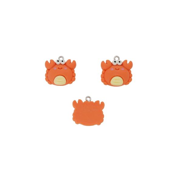 PLASTIC BEADS - RESIN 3D - PENDANT - CRAB 03 - 21x19x8mm ORANGE-YELLOW (LIGHT) - 2pcs. Hole-1.8mm