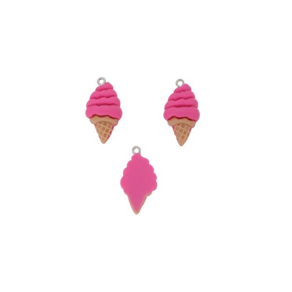 PLASTIC BEADS - RESIN 3D - PENDANT - ICE CREAM 09 - 15x28x7mm CYCLAMEN (LIGHT)-BEIGE (LIGHT) - 2pcs. Hole-1.8mm