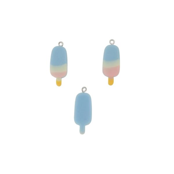 PLASTIC BEADS - RESIN 3D - PENDANT - ICE CREAM 10 - 12x31x5mm BLUE (LIGHT)-PINK (LIGHT)-YELLOW - PACKAGE 20pcs. Hole-1.8mm