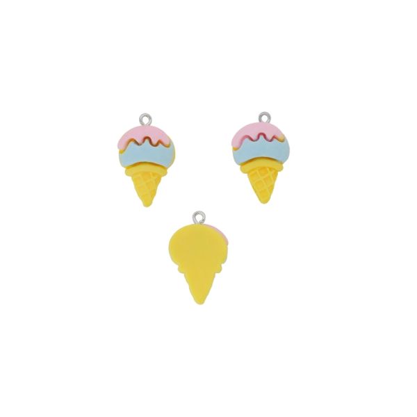 PLASTIC BEADS - RESIN 3D - PENDANT - ICE CREAM 11 - 16x27x6mm BLUE (LIGHT)-PINK (LIGHT)-YELLOW - PACKAGE 20pcs. Hole-1.8mm