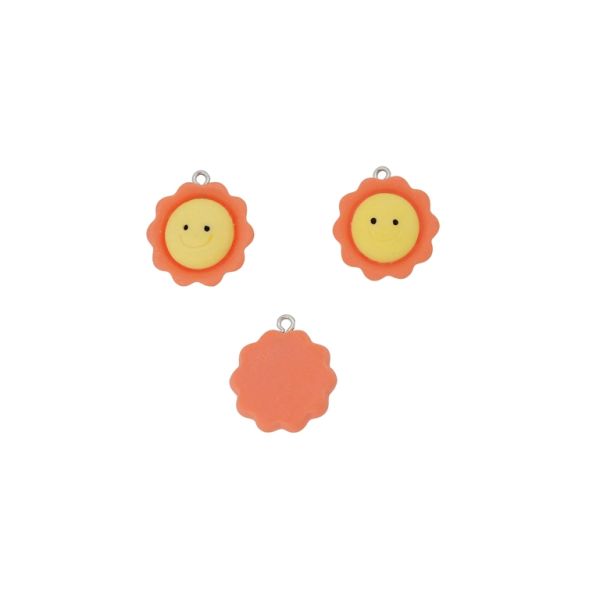 PLASTIC BEADS - RESIN 3D - PENDANT - FLOWER 26 - 21x24x8mm ORANGE (LIGHT)-YELLOW-BLACK - 2pcs. Hole-1.8mm