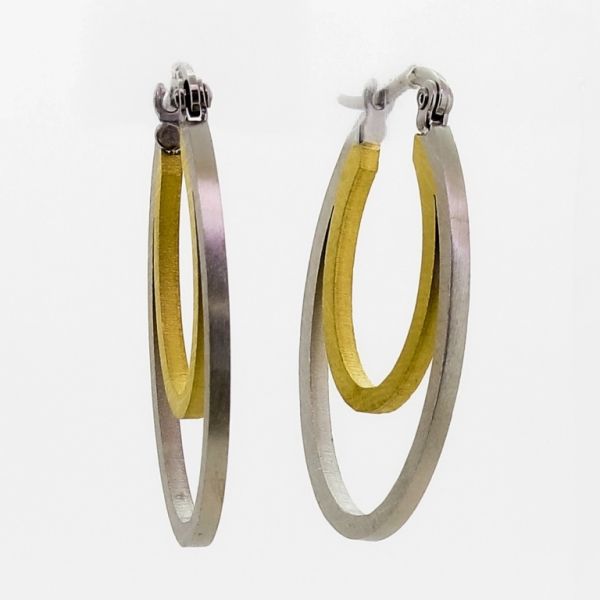 JEWELRY - EARRINGS - AMERICAN LEVERBACK - STAINLESS STEEL - OVAL Е710 - 1.9x3.0cm NICKEL AND GOLD- 1 pair