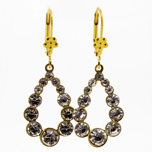 JEWELRY - EARRINGS - FRENCH LEVERBACK - STAINLESS STEEL AND CRYSTALS - DROP Е759 - 1.7x4.6cm GOLD AND WHITE - 1 pair