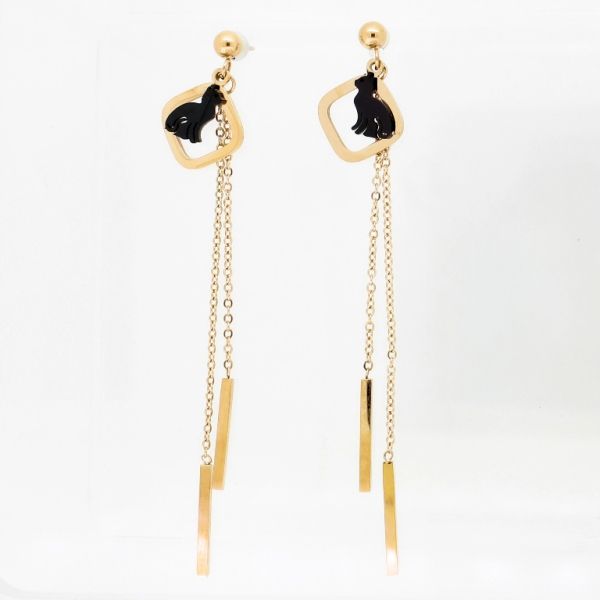 БИЖУТЕРИЯ - ОБЕЦИ - ВИНТ - СТОМАНА - KOTKA Е738 - 1.1х7.5см ЗЛАТИСТО РОЗОВО И ЧЕРНО - 1 чифт