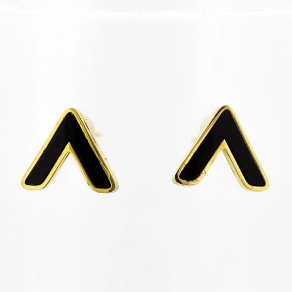 JEWELRY - EARRINGS - SCREW - STAINLESS STEEL - LETTER V Е716 - 1.3x1.0cm GOLD AND BLACK - PACKAGE 6 pairs
