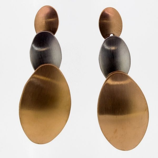 JEWELRY - EARRINGS - SCREW - STAINLESS STEEL - ELLIPSE Е712 - 1.5x4.0cm NICKEL AND ROSE GOLD - PACKAGE 6 pairs