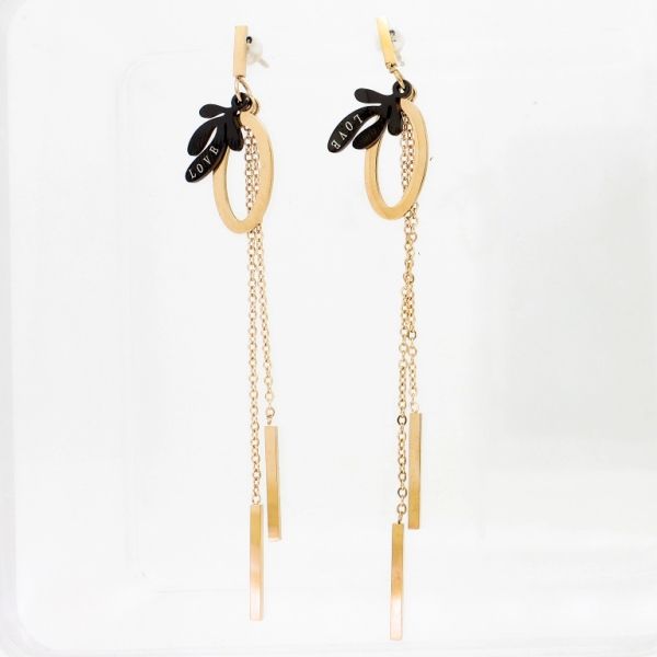 JEWELRY - EARRINGS - SCREW - STAINLESS STEEL - ELLIPSE AND MAN LOVE Е737 - 0.9x7.9cm ROSE GOLD AND BLACK - PACKAGE 6 pairs