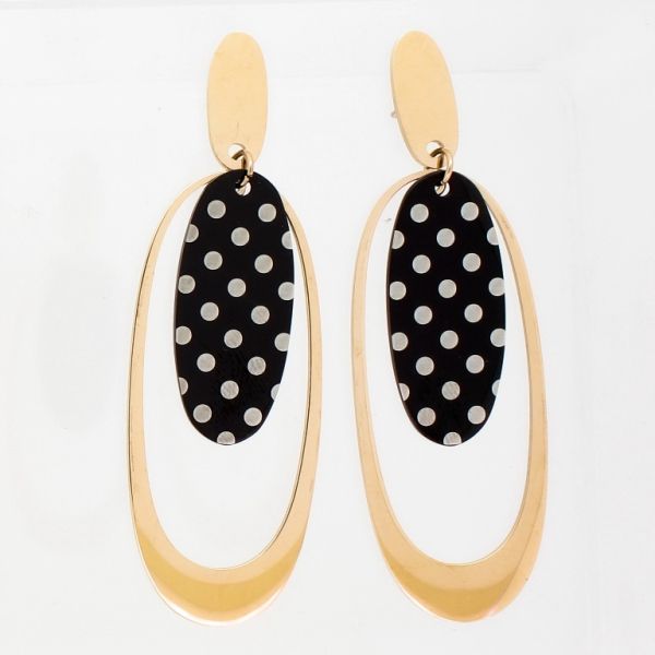 БИЖУТЕРИЯ - ОБЕЦИ - ВИНТ - СТОМАНА - ЕЛИПСИ И ТОЧКИ Е802 - 1.9х5.8см ЗЛАТИСТО РОЗОВО-ЧЕРНО-СИВО - 1 чифт