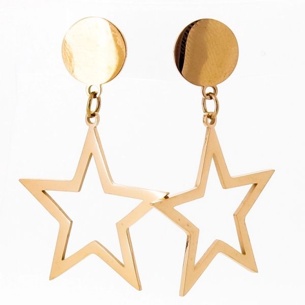JEWELRY - EARRINGS - SCREW - STAINLESS STEEL - STAR Е657 - 1.8x4.8cm ROSE GOLD - PACKAGE 6 pairs