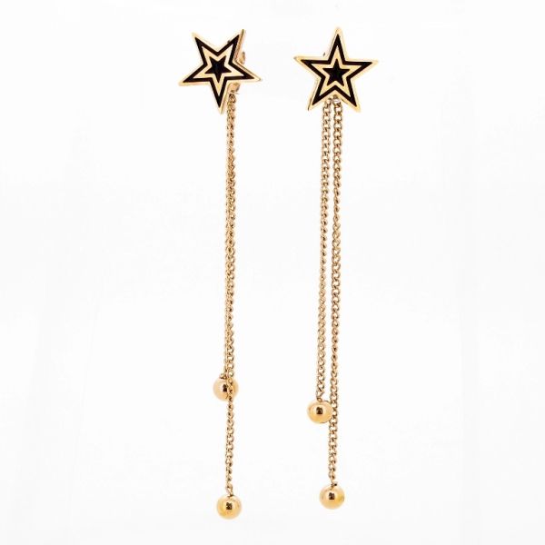 JEWELRY - EARRINGS - SCREW - STAINLESS STEEL - STAR Е673 - 1.2x7.2cm ROSE GOLD AND BLACK - PACKAGE 6 pairs