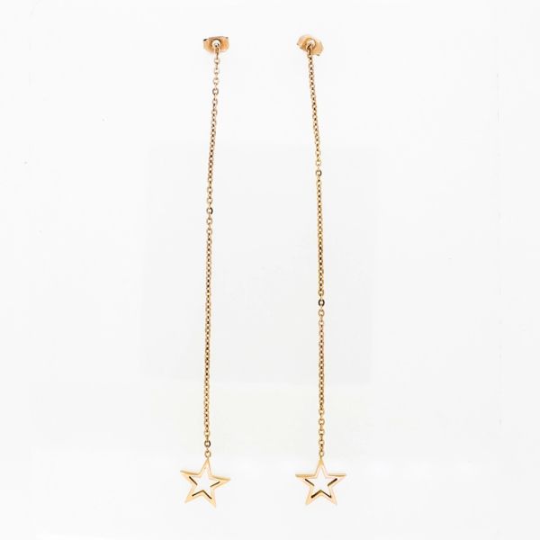 JEWELRY - EARRINGS - SCREW - STAINLESS STEEL - STAR Е728 - 1.0x9.7cm ROSE GOLD - PACKAGE 6 pairs