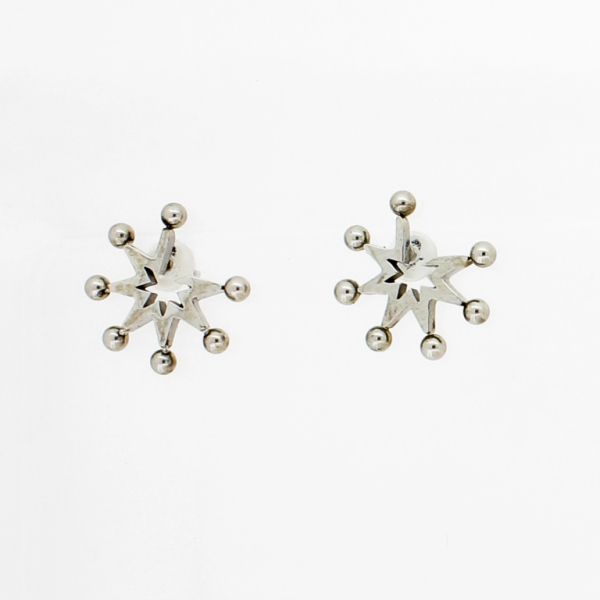 JEWELRY - EARRINGS - SCREW - STAINLESS STEEL - STAR WITH BALLS Е769 - 1.1x1.3cm NICKEL - PACKAGE 6 pairs