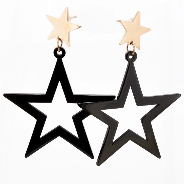 JEWELRY - EARRINGS - SCREW - STAINLESS STEEL - STARS Е670 - 4.0x5.4cm ROSE GOLD AND BLACK - PACKAGE 6 pairs