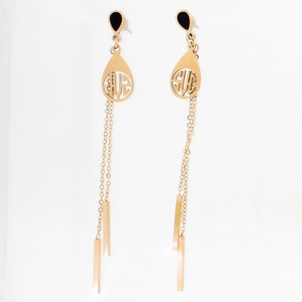 JEWELRY - EARRINGS - SCREW - STAINLESS STEEL - DROP AND WANDS Е814 - 0.9x7.7cm ROSE GOLD AND BLACK - PACKAGE 6 pairs