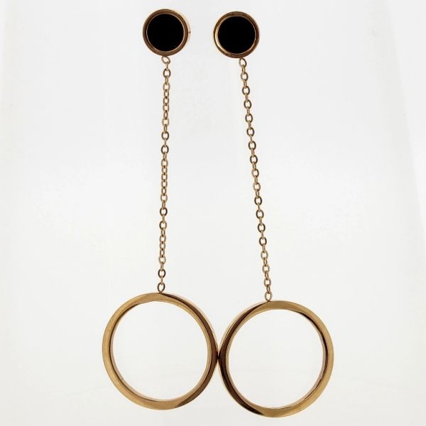 JEWELRY - EARRINGS - SCREW - STAINLESS STEEL - CIRCLE Е665 - 1.7x5.0cm ROSE GOLD AND BLACK - PACKAGE 6 pairs