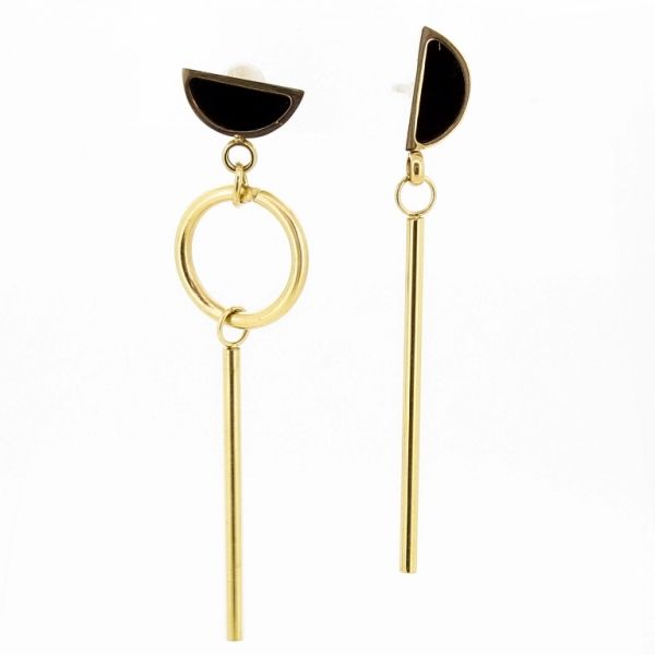 JEWELRY - EARRINGS - SCREW - STAINLESS STEEL - CIRCLE Е668 - 1.8x4.8cm GOLD AND BLACK - PACKAGE 6 pairs