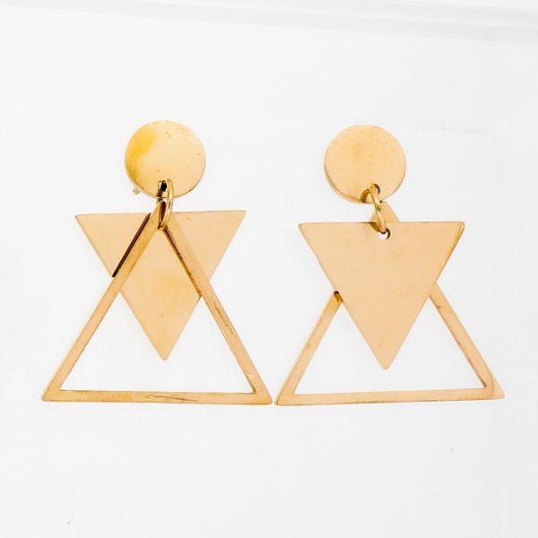 JEWELRY - EARRINGS - SCREW - STAINLESS STEEL - CIRCLE AND TRIANGLES Е796 - 2.2x2.6cm ROSE GOLD - PACKAGE 6 pairs