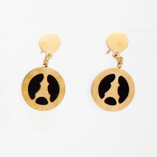 БИЖУТЕРИЯ - ОБЕЦИ - ВИНТ - СТОМАНА - КРЪГ С АЙФЕЛОВА КУЛА Е743 - 1.2х2.5см ЗЛАТИСТО РОЗОВО И ЧЕРНО - 1 чифт