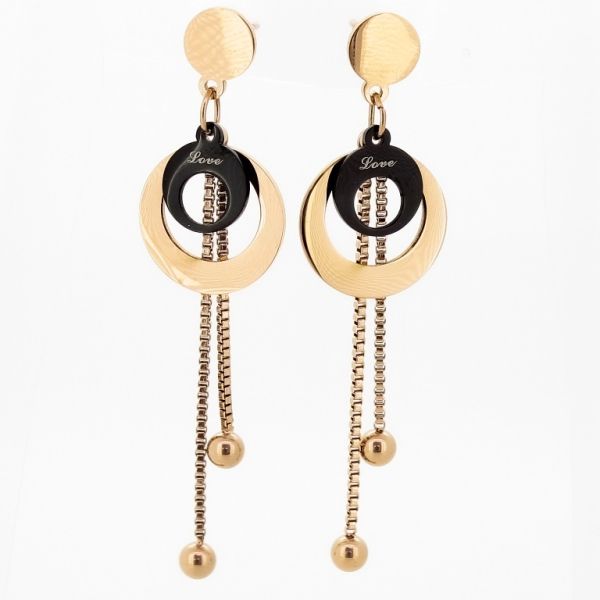 БИЖУТЕРИЯ - ОБЕЦИ - ВИНТ - СТОМАНА - КРЪГОВЕ Е679 - 1.5х5.6см ЗЛАТИСТО РОЗОВО И ЧЕРНО - 1 чифт