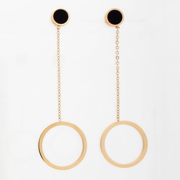 JEWELRY - EARRINGS - SCREW - STAINLESS STEEL - CIRCLES Е744 - 1.8x6.0cm ROSE GOLD AND BLACK - PACKAGE 6 pairs