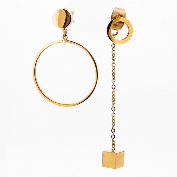 JEWELRY - EARRINGS - SCREW - STAINLESS STEEL - CIRCLES AND CUBE Е801 - 0.7x4.5cm ROSE GOLD - PACKAGE 6 pairs