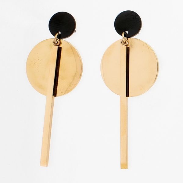 JEWELRY - EARRINGS - SCREW - STAINLESS STEEL - CIRCLES WITH WAND Е816 - 1.7x4.4cm ROSE GOLD AND BLACK - PACKAGE 6 pairs