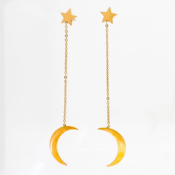 БИЖУТЕРИЯ - ОБЕЦИ - ВИНТ - СТОМАНА - ЛУНА И ЗВЕЗДА Е770 - 1.1х7.2см ЗЛАТИСТО РОЗОВО - 1 чифт