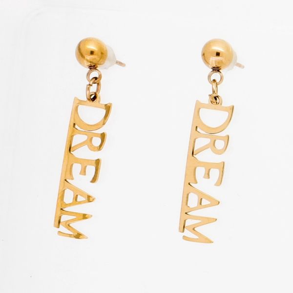 JEWELRY - EARRINGS - SCREW - STAINLESS STEEL - INSCRIPTIONS DREAM Е771 - 0.6x3.3cm ROSE GOLD - PACKAGE 6 pairs