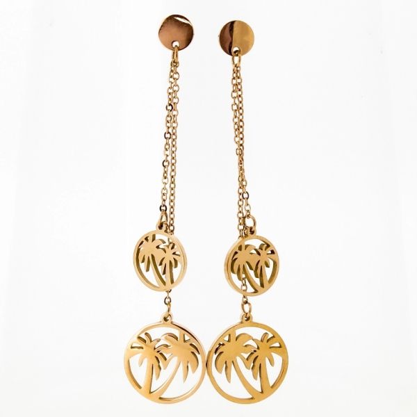 JEWELRY - EARRINGS - SCREW - STAINLESS STEEL - PALM TREE Е653 - 1.7x6.3cm GOLD - PACKAGE 6 pairs
