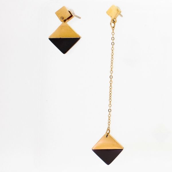 JEWELRY - EARRINGS - SCREW - STAINLESS STEEL - RHOMBS Е774 - 1.3x6.4cm ROSE GOLD AND BLACK - PACKAGE 6 pairs