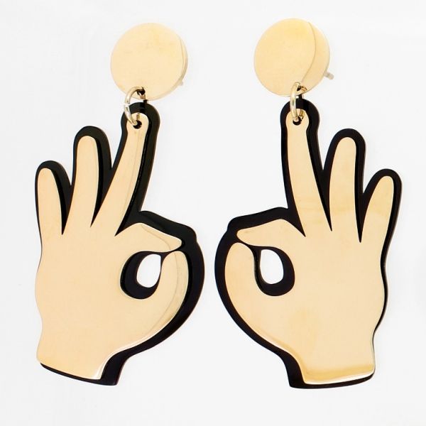 JEWELRY - EARRINGS - SCREW - STAINLESS STEEL - HAND Е812 - 2.5x4.6cm ROSE GOLD AND BLACK - PACKAGE 6 pairs