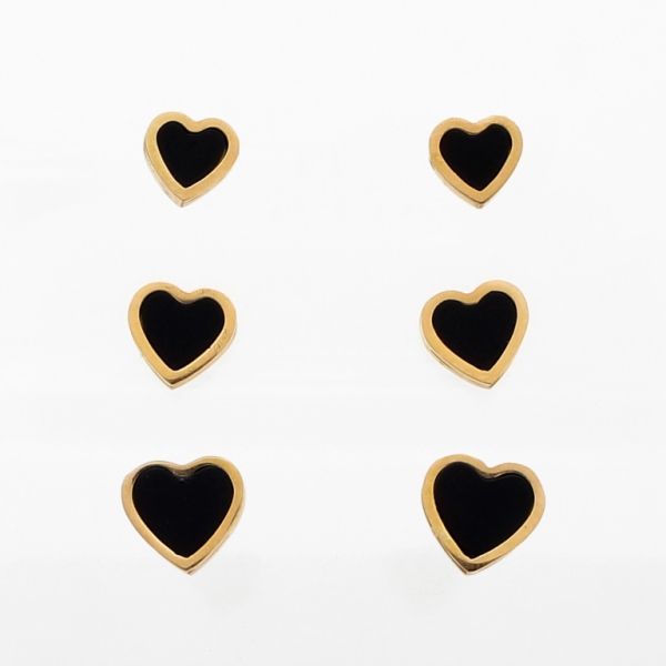 JEWELRY - EARRINGS - SCREW - STAINLESS STEEL - HEART Е725 - 0.8x0.8cm ROSE GOLD AND BLACK - PACKAGE 6x3 pairs