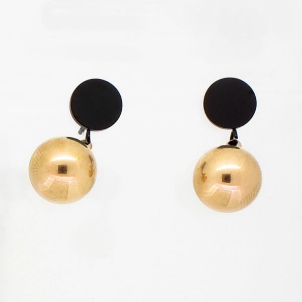 JEWELRY - EARRINGS - SCREW - STAINLESS STEEL - BALL AND CIRCLE Е776 - 1.0x2.1cm ROSE GOLD AND BLACK - PACKAGE 6 pairs