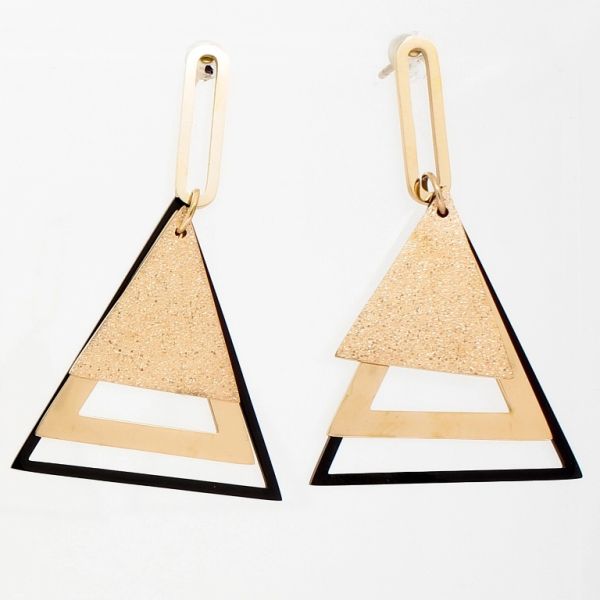 БИЖУТЕРИЯ - ОБЕЦИ - ВИНТ - СТОМАНА - ТРИГЪЛНИЦИ Е741 - 2.5х4.2см ЗЛАТИСТО РОЗОВО И ЧЕРНО - 1 чифт