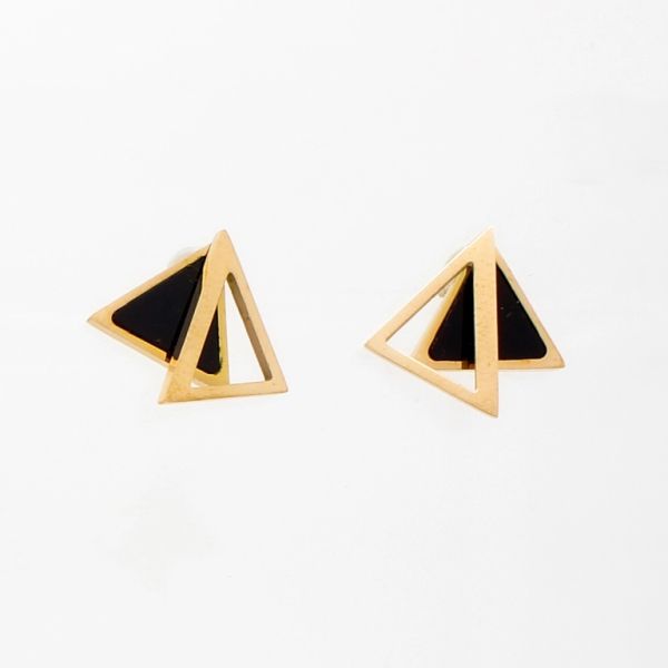 БИЖУТЕРИЯ - ОБЕЦИ - ВИНТ - СТОМАНА - ТРИЪГЪЛНИЦИ 03 - 1.4х1.3см ЗЛАТИСТО РОЗОВО И ЧЕРНО - 1 чифт